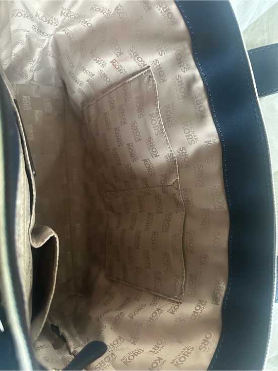 Michael Kors | Bags | Michael Kors Navy And Cream Logo  Michael Kors Navy & Cream Striped Canvas Tote with Gold MK Emblem